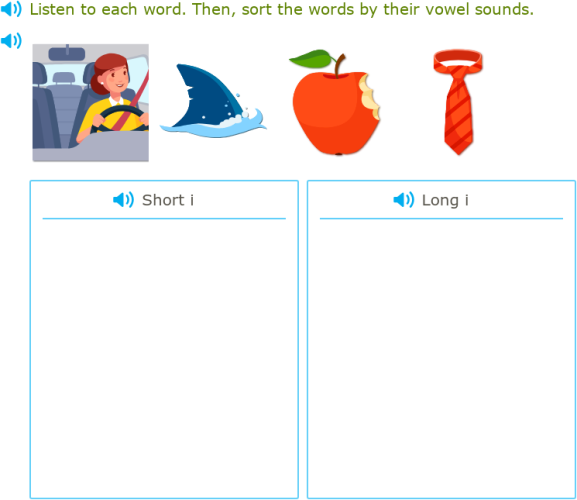 IXL - Sort short and long vowel words (Class I English practice)