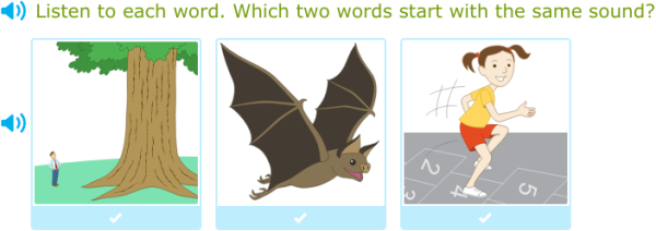 IXL - Which two words start with the same sound? (Lower kindergarten