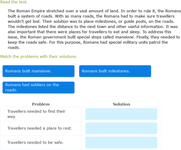 IXL - Match problems with their solutions (Class V English practice)