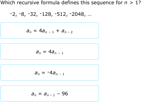 IXL - Write a formula for a recursive sequence (Class XI maths practice)