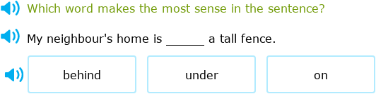 IXL - Select the best preposition to complete the sentence (Class II