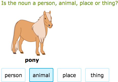 IXL - Is the noun a person, animal, place or thing? (Class I English