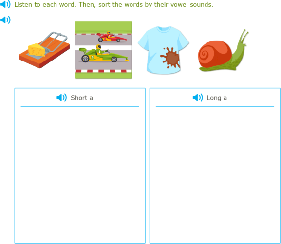 IXL - Sort short and long vowel words (Class II English practice)