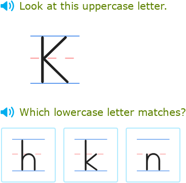 IXL - Choose the lowercase letter that matches: c, k, o, p, s, u, v, w ...